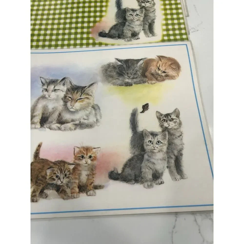 Conimar Conimats Decorator Reversible Placemats Kitten Cat Green‎ Gingham Set 4